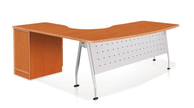 Executive L-shaped Table with Modesty Panel, 2+1F Fixed Pedestal & Inula Leg